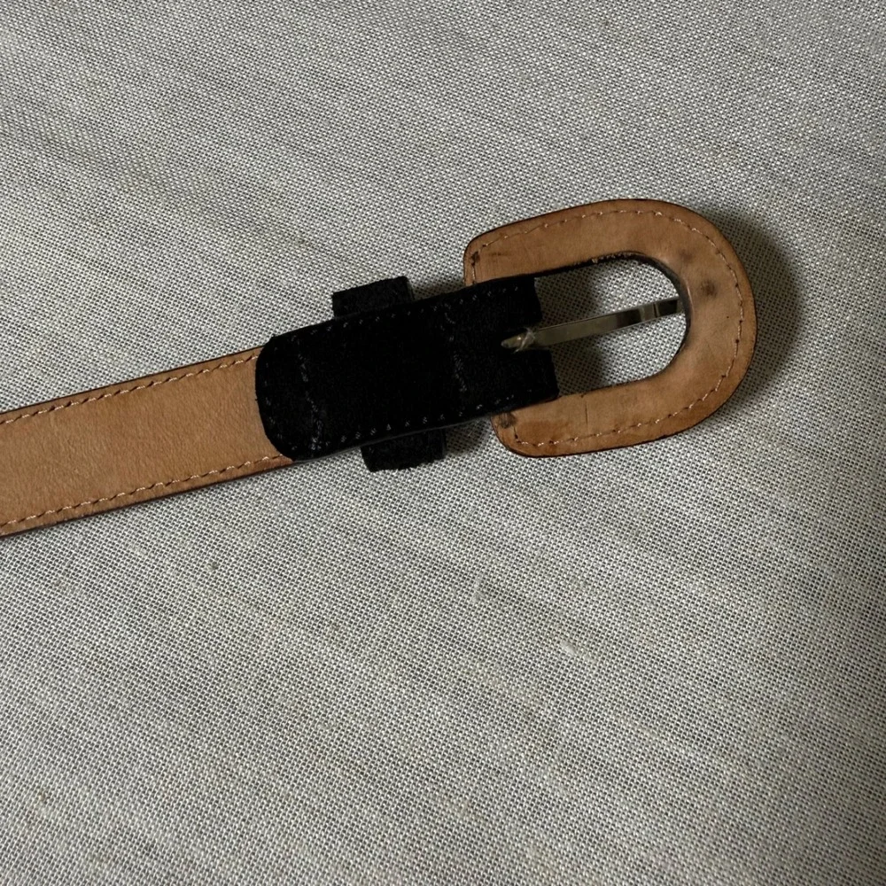 Talbots Black Suede Leather Belt Made in Italy Slim Waist Belt Size Small